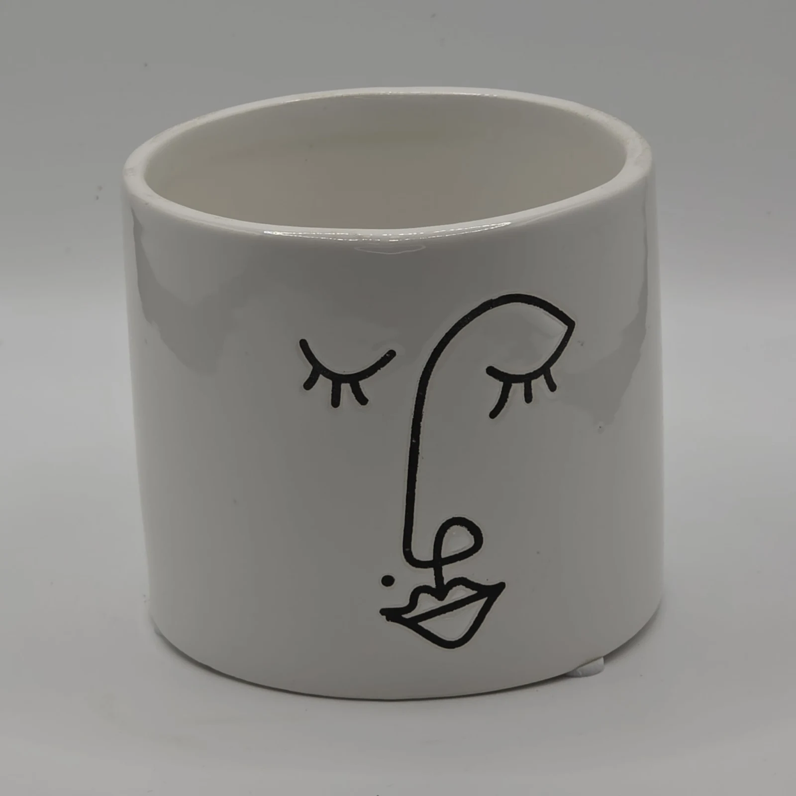 Giselle Pot 3" white ceramic planter with minimalist face line art design