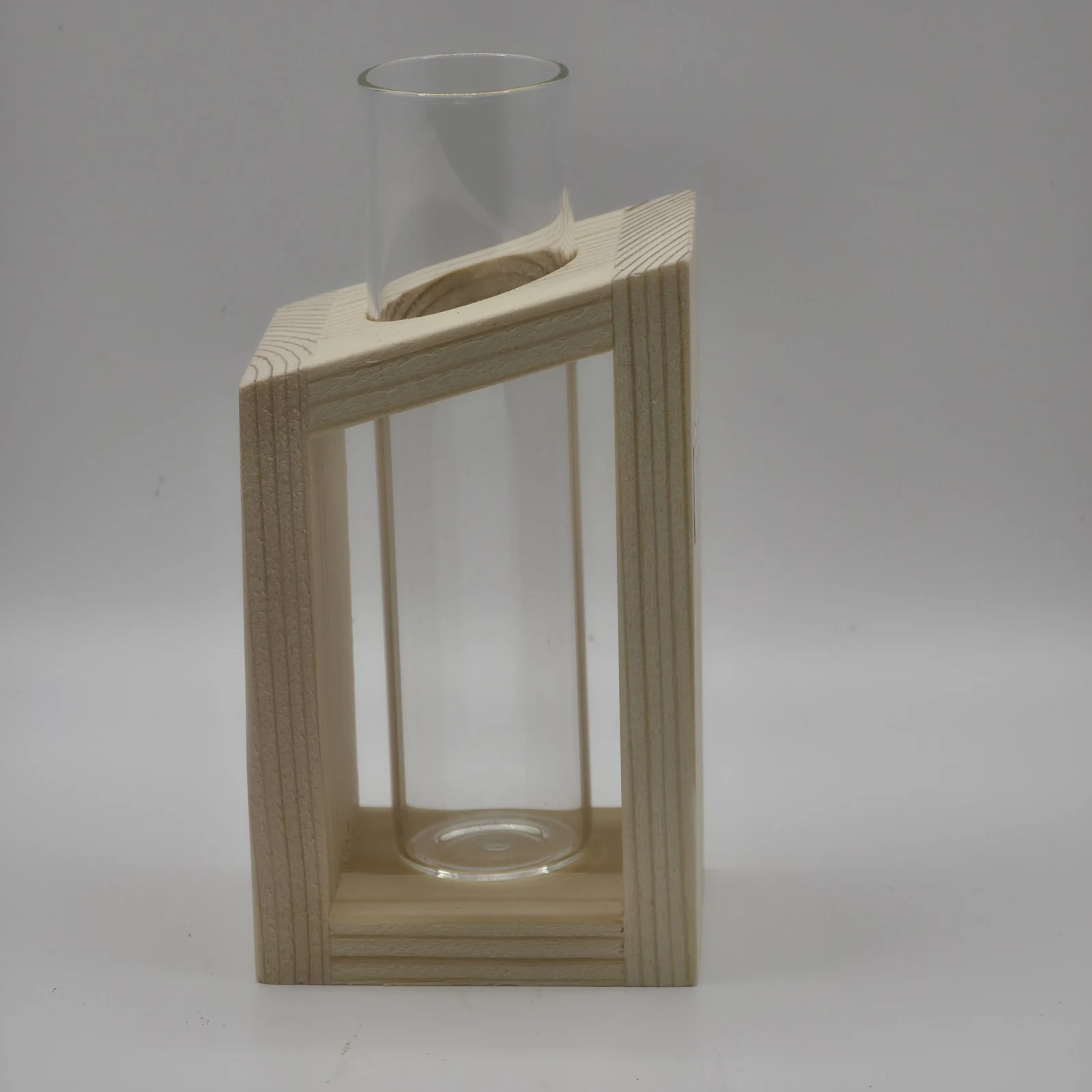Propagation Tubes with Stand - wooden frame holding glass propagation vessels for plant cuttings.